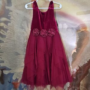Charming Velvet Kids Dress with Rosette Details